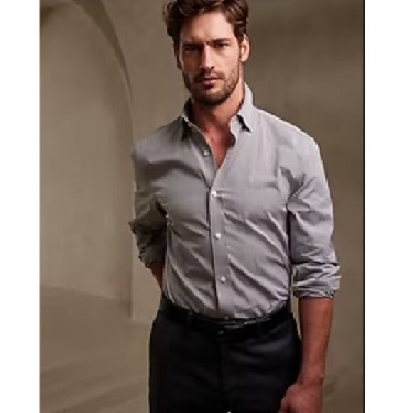 NWT - Banana Republic Tailored Slim Poplin Dress Shirt, Gray - Large (795825) - Picture 1 of 10